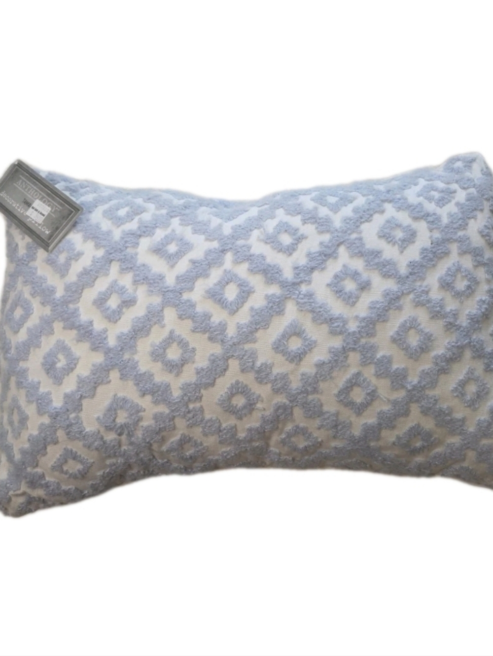 Anthology Tamara 18x12 Decorative Pillow White Blue Tufted Geometric Pattern